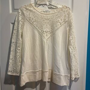 Sandro Paris cream lace long sleeve top blouse sz S M